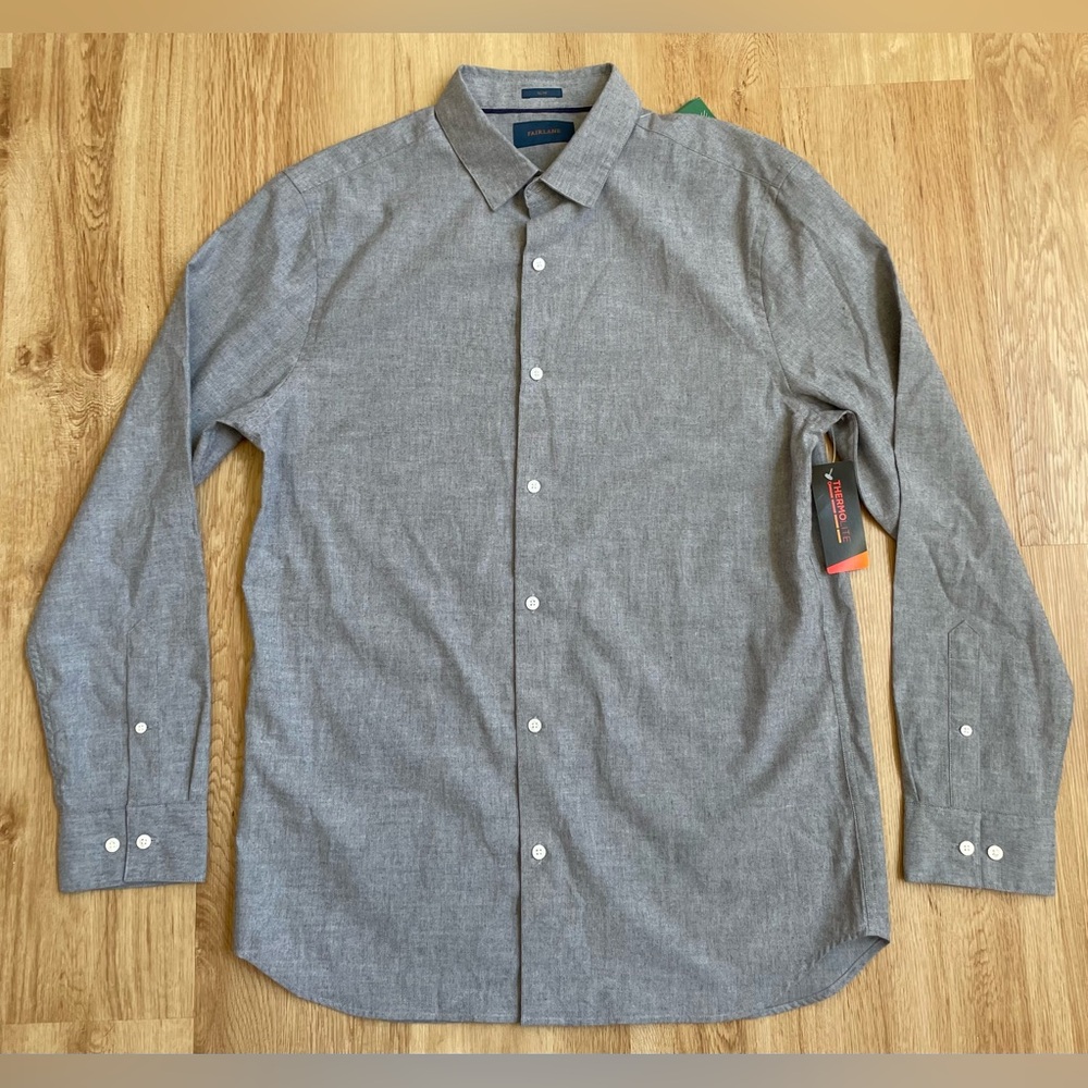 New NWT Fairlane men’s button down gray shirt large slim cut Thermolite $79